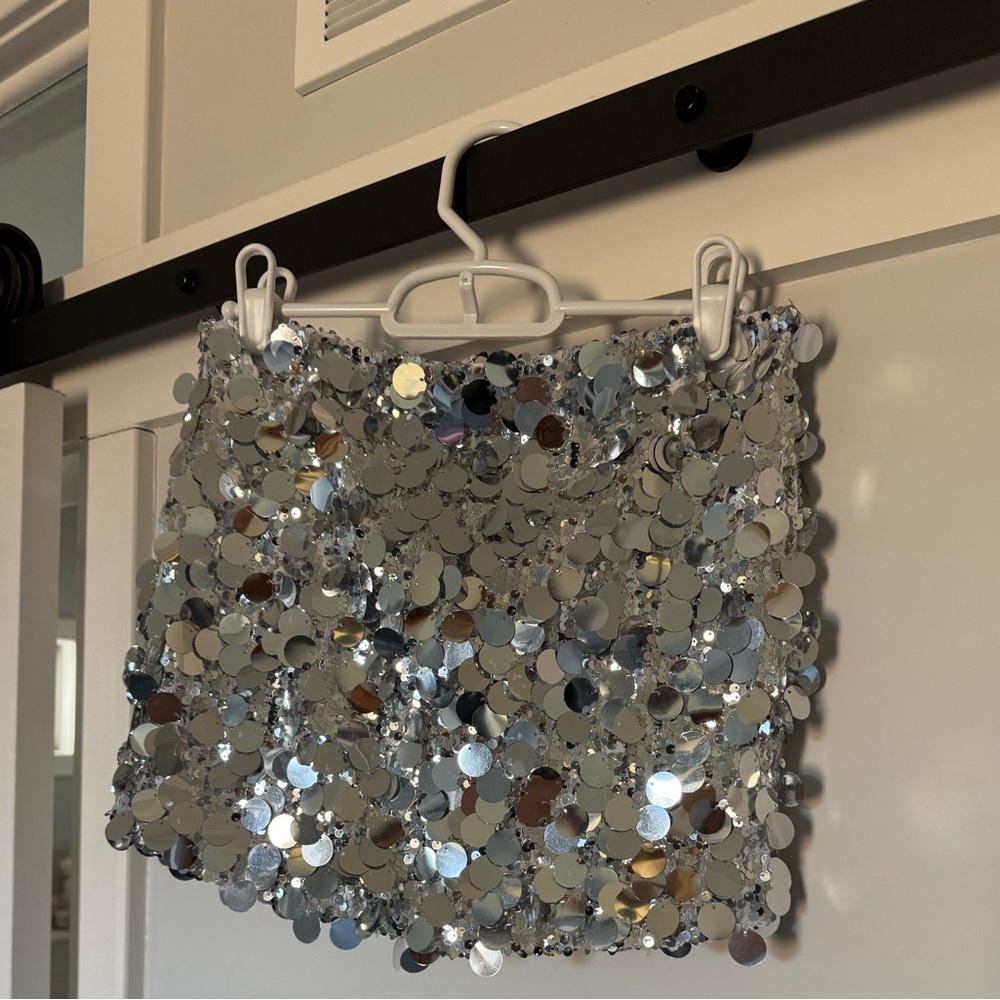 Fashion Nova Silver Sequin Mini Skirt